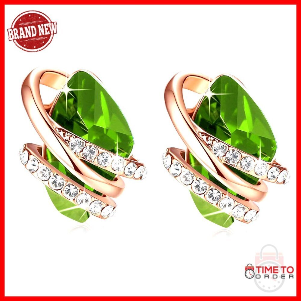 18K Rose Gold Plated Stud Earrings with Birthstone Crystals, 0.5" Charm